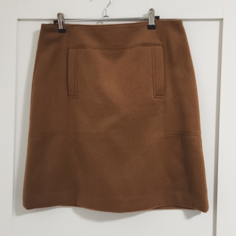 LOFT Camel A-Line Wool-Blend Skirt with Front Welt Pockets